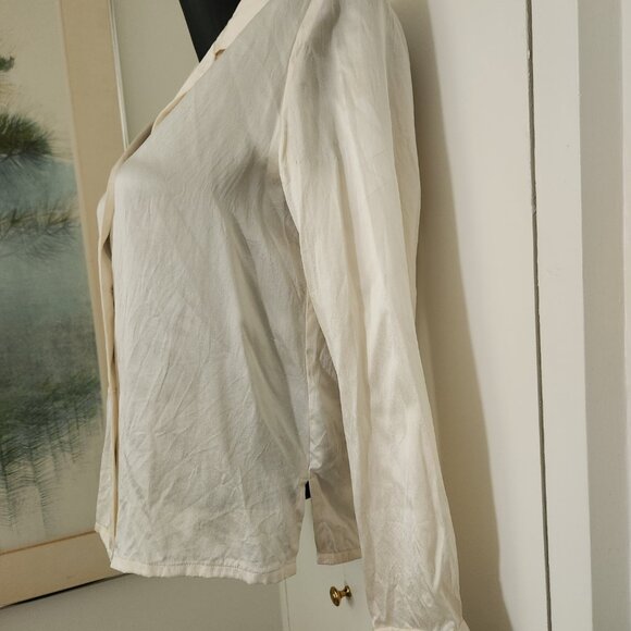 Grace Chemise 100% White silk long sleeve shirt blouse top - Picture 4 of 8